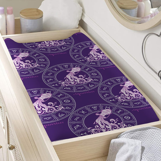 Purple Aquarius Zodiac Pattern Print Changing Pad Cover