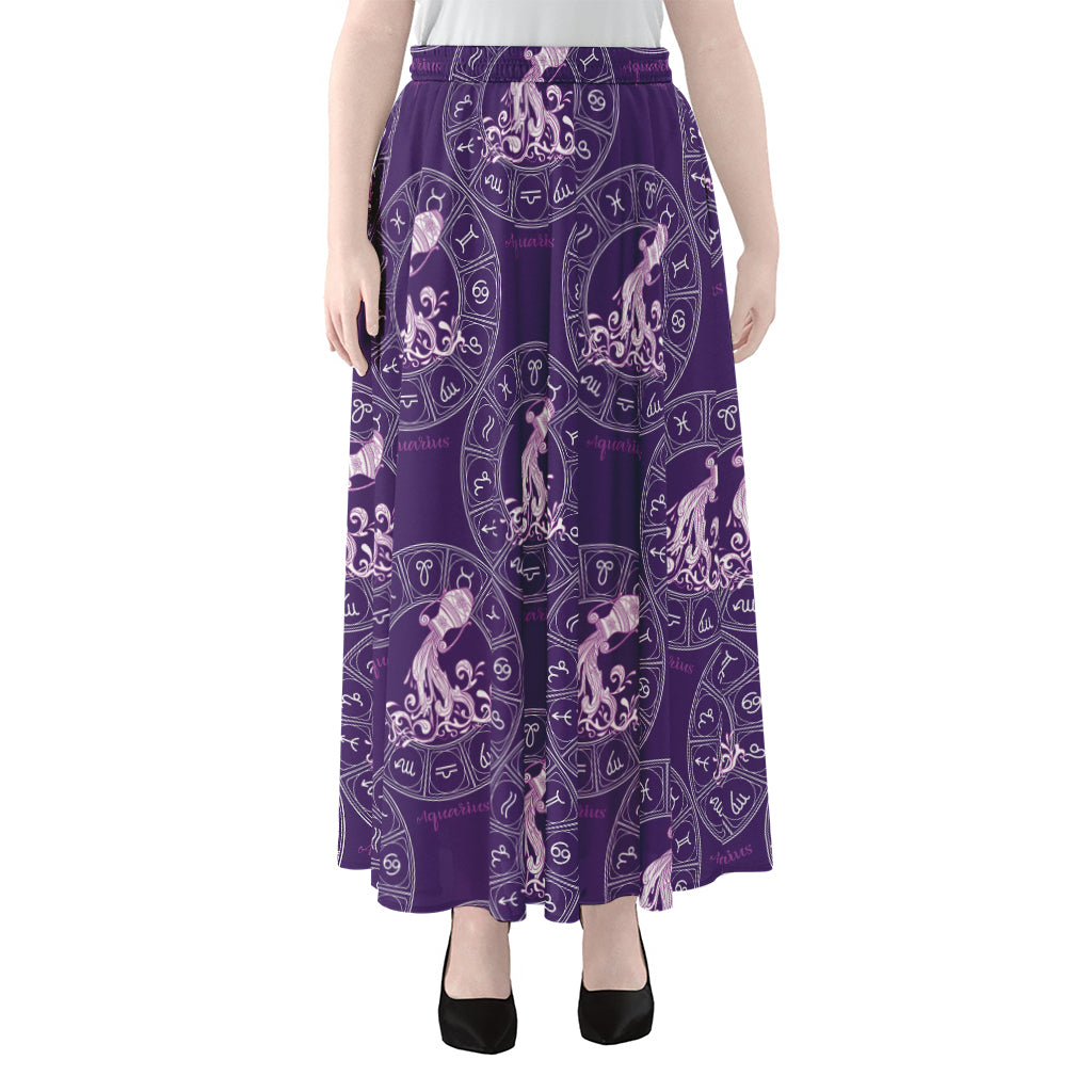 Purple Aquarius Zodiac Pattern Print Chiffon Maxi Skirt