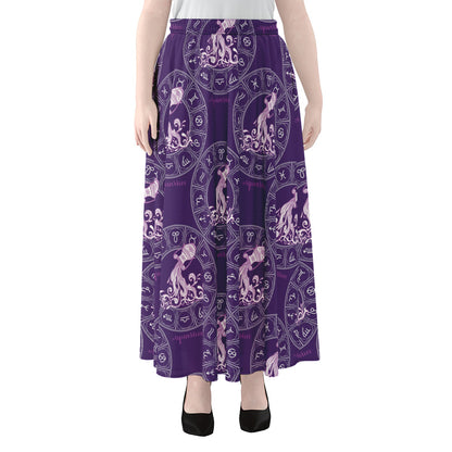 Purple Aquarius Zodiac Pattern Print Chiffon Maxi Skirt