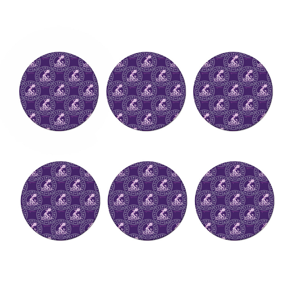 Purple Aquarius Zodiac Pattern Print Coaster Set