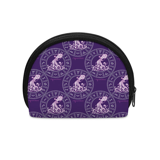 Purple Aquarius Zodiac Pattern Print Coin Purse