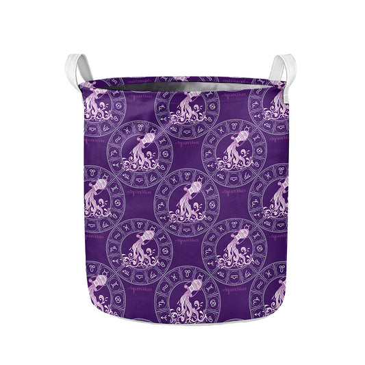 Purple Aquarius Zodiac Pattern Print Collapsible Laundry Basket