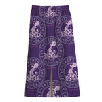 Purple Aquarius Zodiac Pattern Print Cotton Front Slit Maxi Skirt