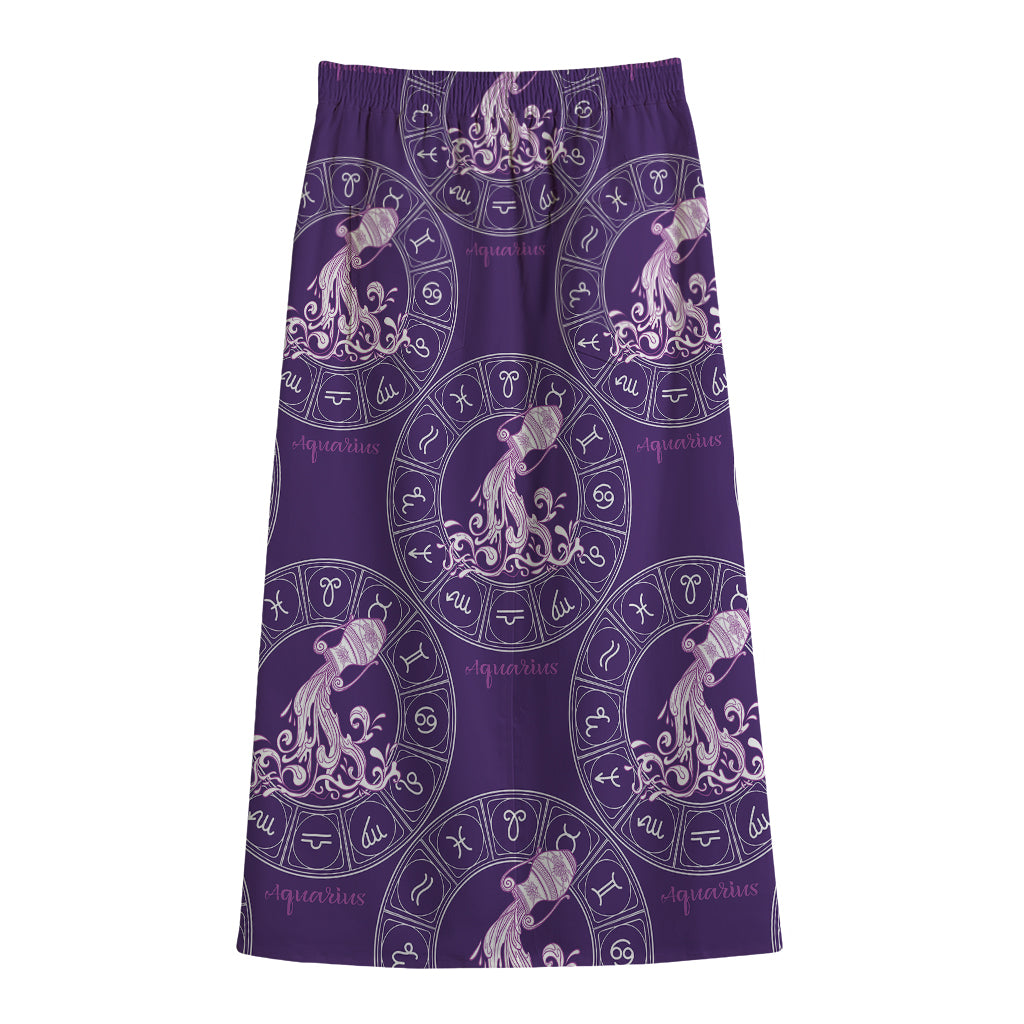 Purple Aquarius Zodiac Pattern Print Cotton Front Slit Maxi Skirt