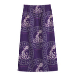Purple Aquarius Zodiac Pattern Print Cotton Front Slit Maxi Skirt