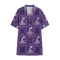 Purple Aquarius Zodiac Pattern Print Cotton Hawaiian Shirt