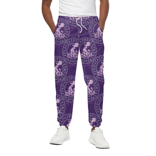 Purple Aquarius Zodiac Pattern Print Cotton Pants