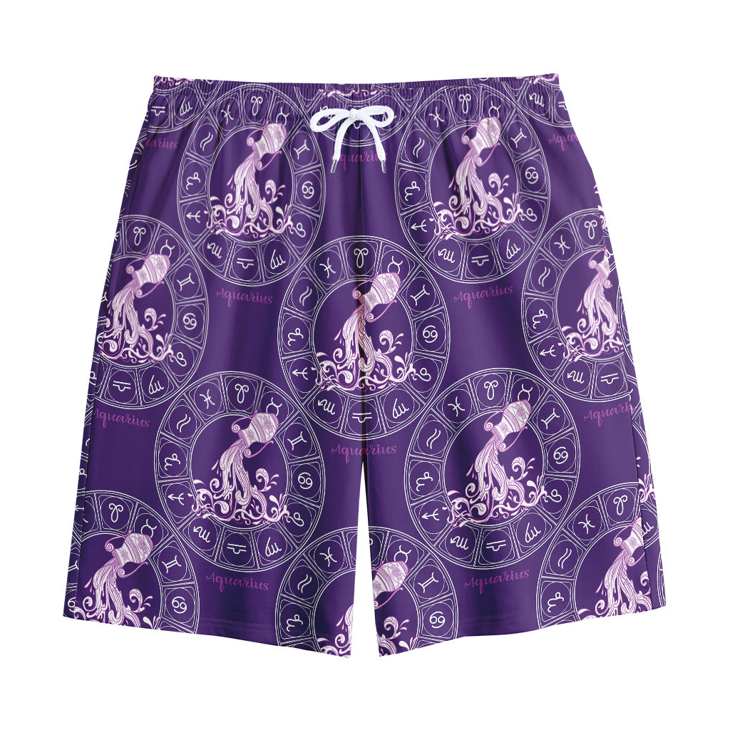 Purple Aquarius Zodiac Pattern Print Cotton Shorts