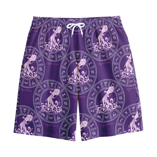 Purple Aquarius Zodiac Pattern Print Cotton Shorts