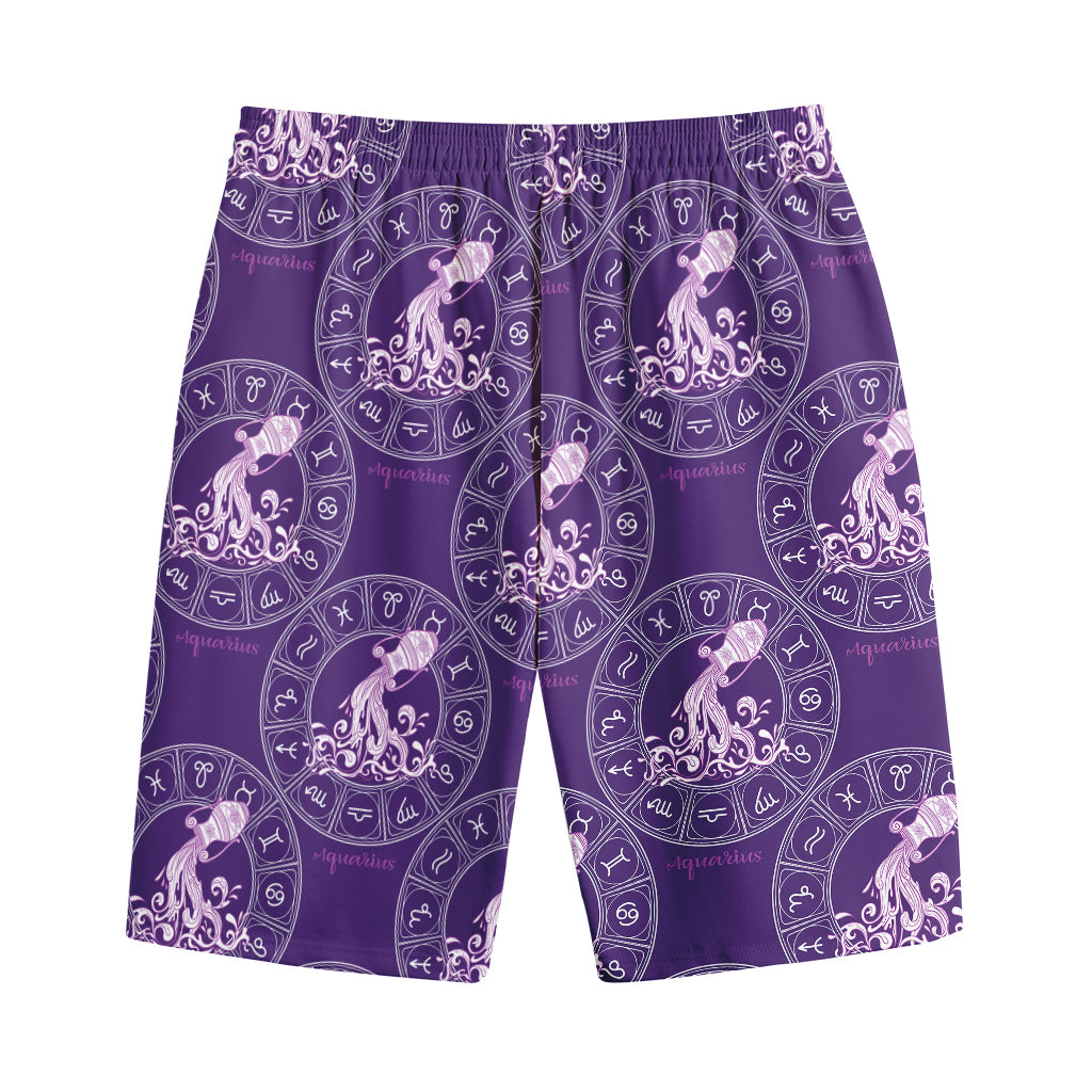 Purple Aquarius Zodiac Pattern Print Cotton Shorts