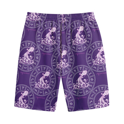 Purple Aquarius Zodiac Pattern Print Cotton Shorts