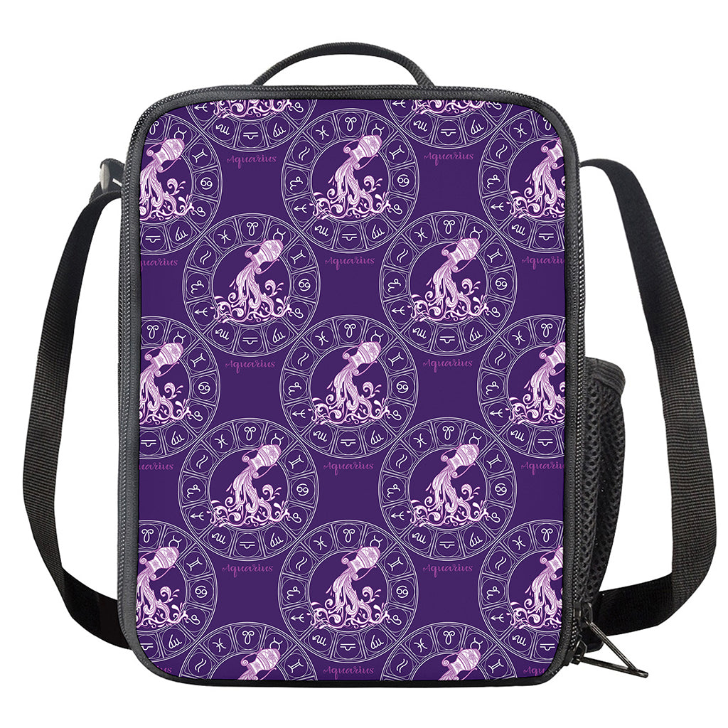 Purple Aquarius Zodiac Pattern Print Crossbody Lunch Bag