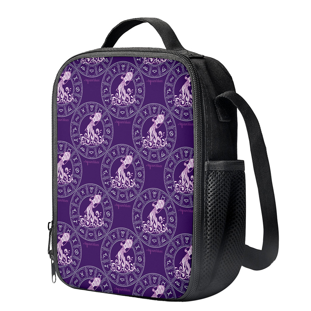 Purple Aquarius Zodiac Pattern Print Crossbody Lunch Bag