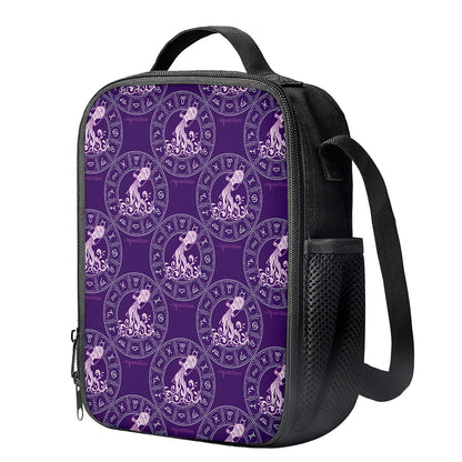 Purple Aquarius Zodiac Pattern Print Crossbody Lunch Bag