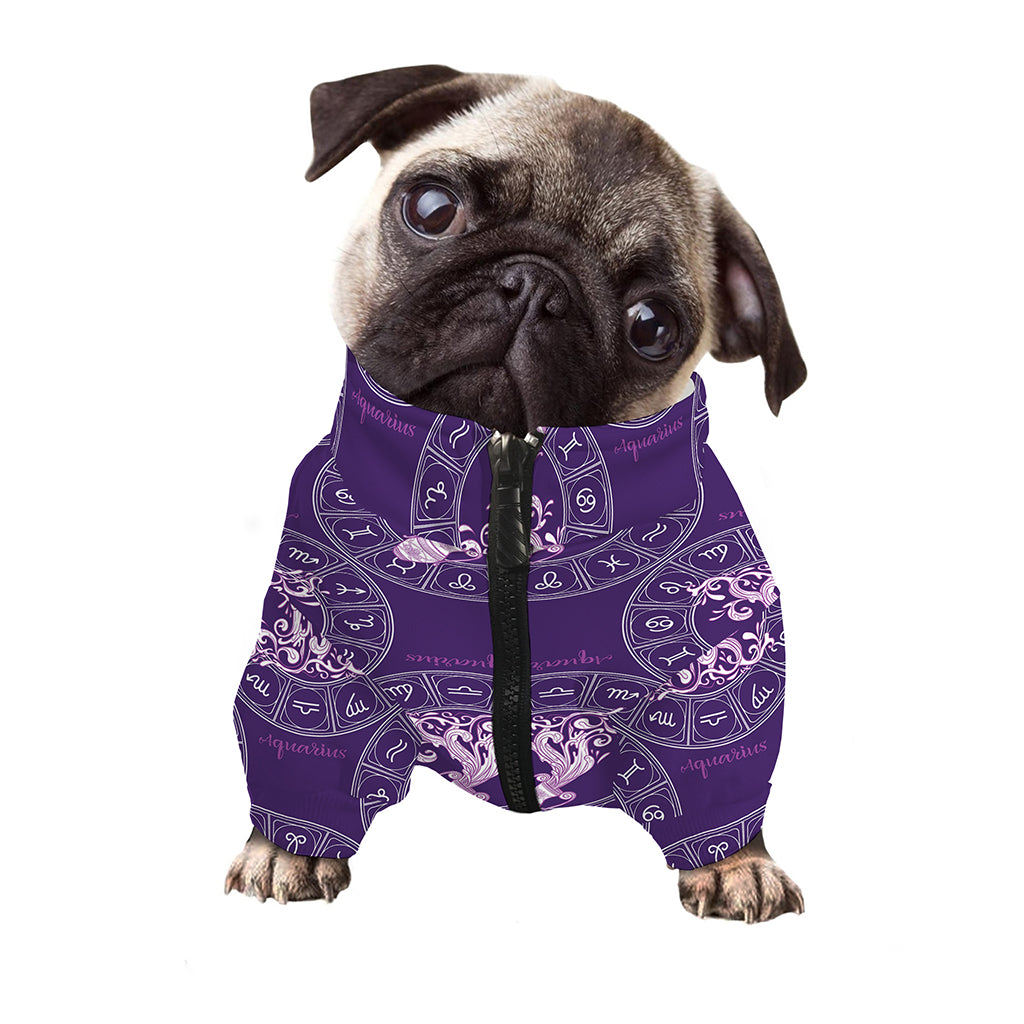 Purple Aquarius Zodiac Pattern Print Dog Zip Up Jacket