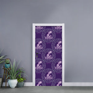 Purple Aquarius Zodiac Pattern Print Door Sticker