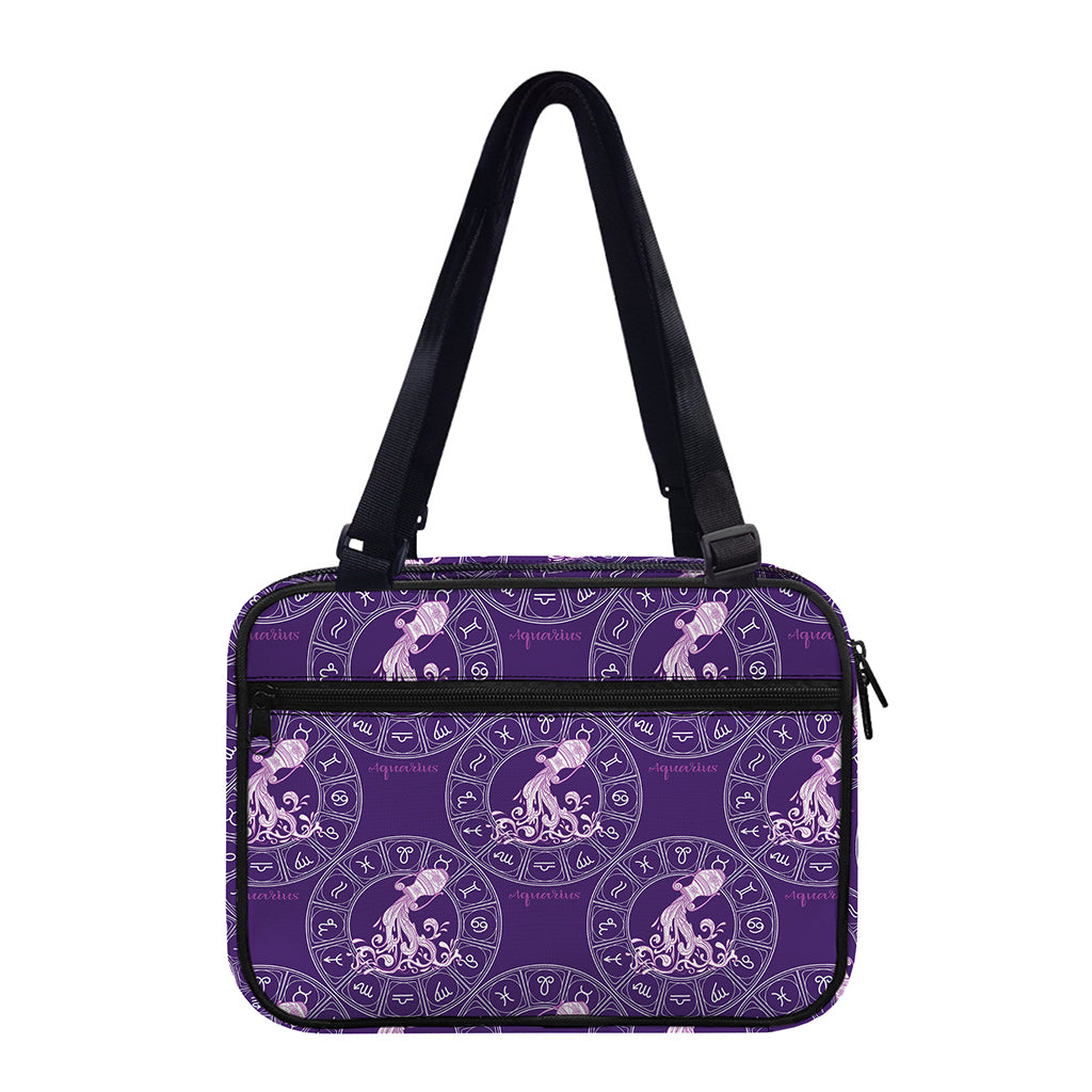 Purple Aquarius Zodiac Pattern Print Double Strap Bible Bag
