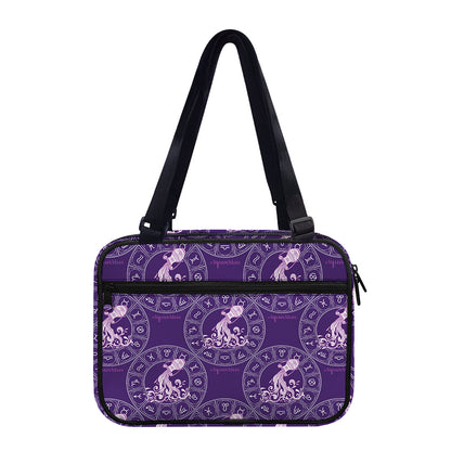 Purple Aquarius Zodiac Pattern Print Double Strap Bible Bag