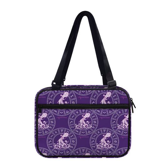 Purple Aquarius Zodiac Pattern Print Double Strap Bible Bag