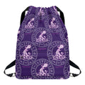 Purple Aquarius Zodiac Pattern Print Drawstring Backpack