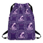 Purple Aquarius Zodiac Pattern Print Drawstring Backpack