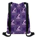 Purple Aquarius Zodiac Pattern Print Drawstring Backpack