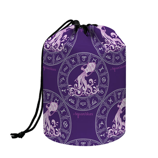 Purple Aquarius Zodiac Pattern Print Drawstring Makeup Bag