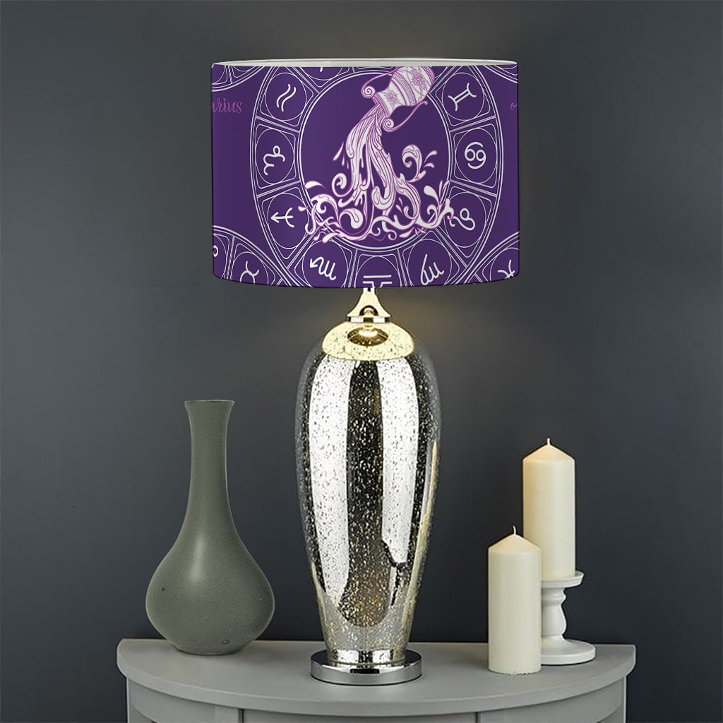 Purple Aquarius Zodiac Pattern Print Drum Lamp Shade