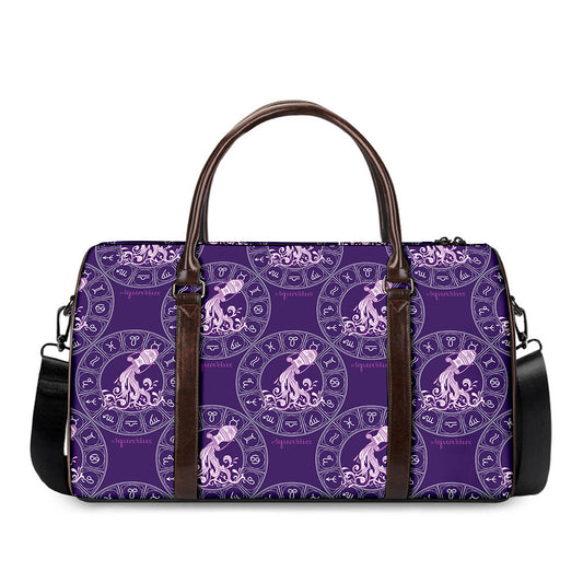 Purple Aquarius Zodiac Pattern Print Duffle Bag