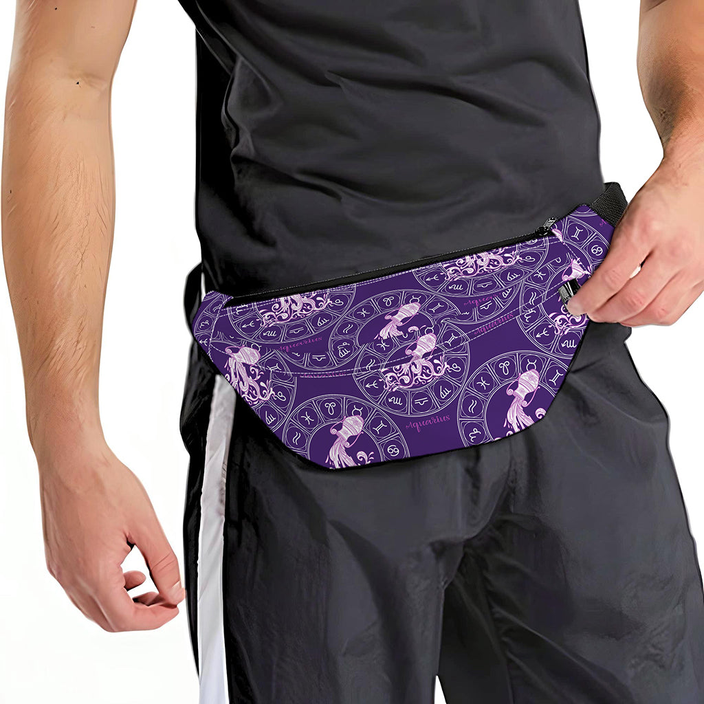 Purple Aquarius Zodiac Pattern Print Fanny Pack
