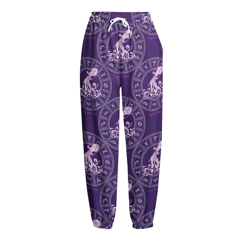 Purple Aquarius Zodiac Pattern Print Fleece Lined Knit Pants