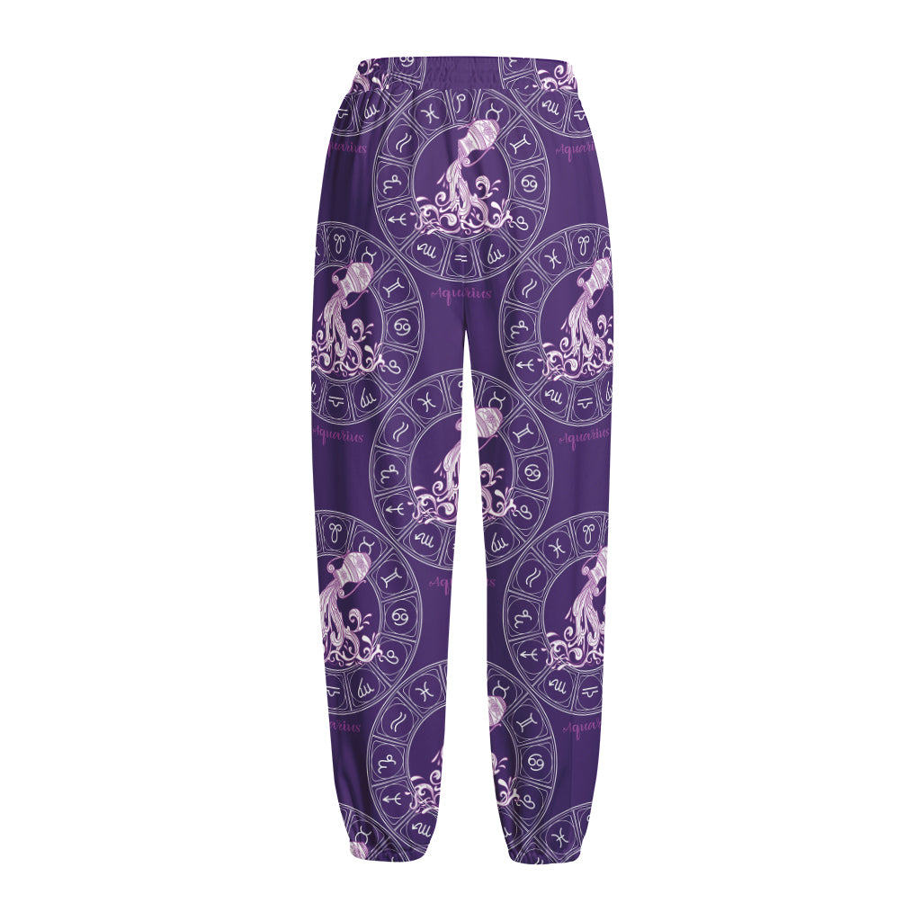 Purple Aquarius Zodiac Pattern Print Fleece Lined Knit Pants