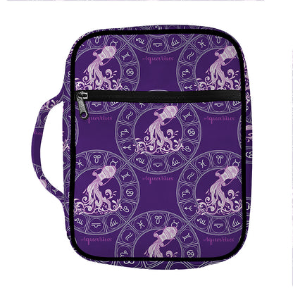 Purple Aquarius Zodiac Pattern Print Front Pocket Bible Bag