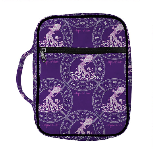 Purple Aquarius Zodiac Pattern Print Front Pocket Bible Bag