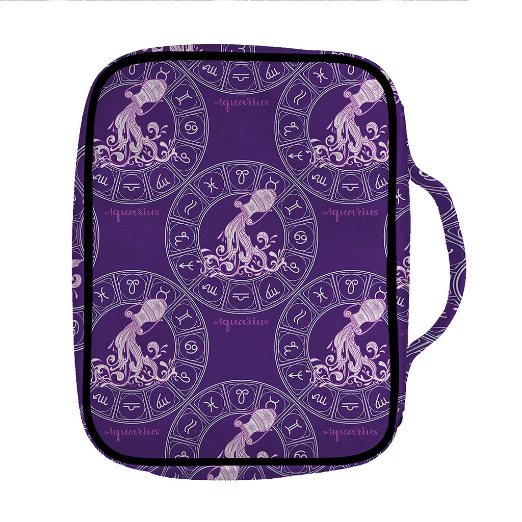 Purple Aquarius Zodiac Pattern Print Front Pocket Bible Bag