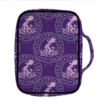 Purple Aquarius Zodiac Pattern Print Front Pocket Bible Bag