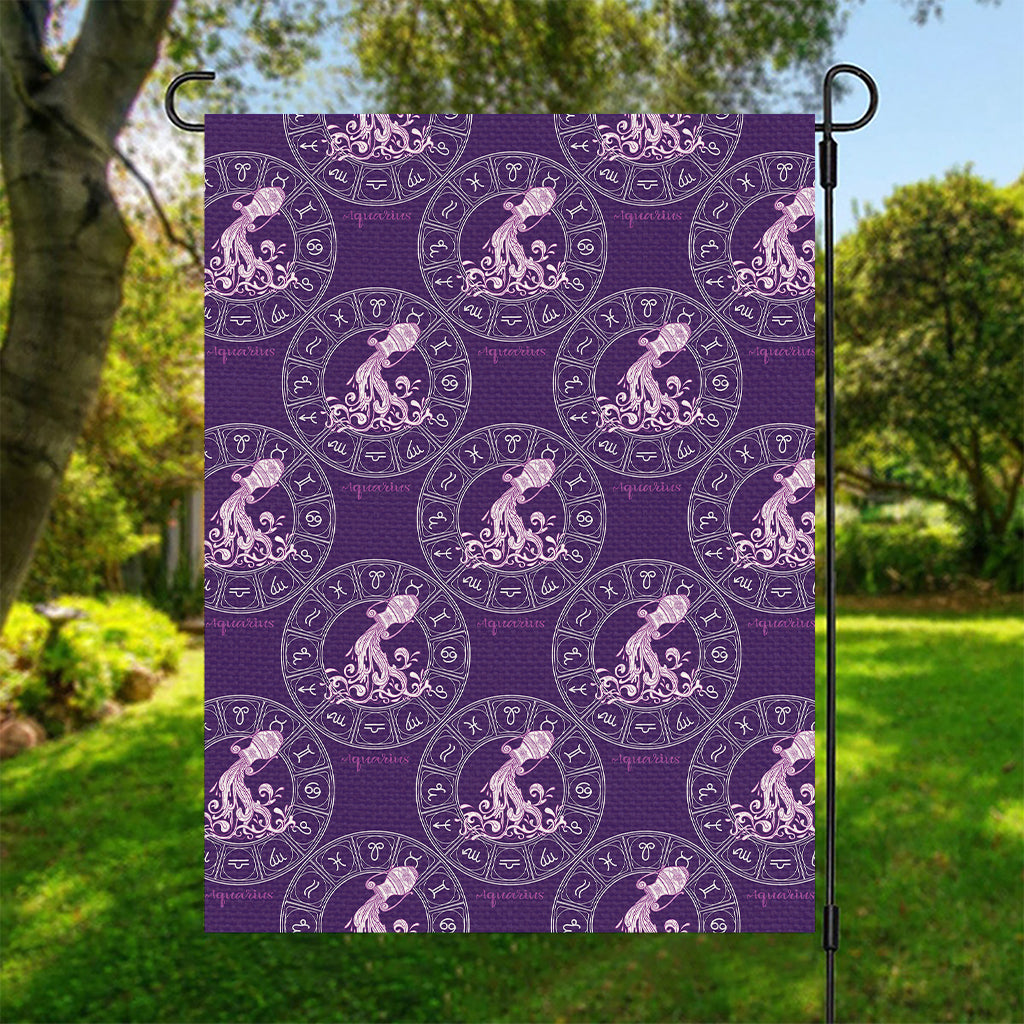 Purple Aquarius Zodiac Pattern Print Garden Flag