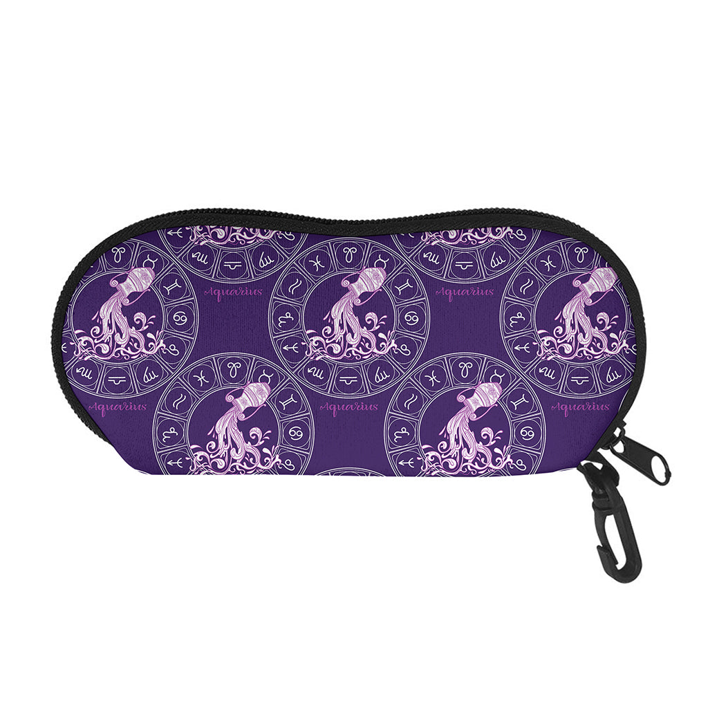Purple Aquarius Zodiac Pattern Print Glasses Case