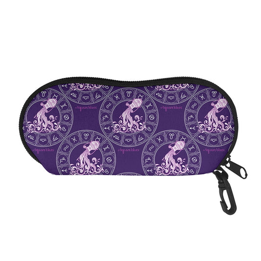 Purple Aquarius Zodiac Pattern Print Glasses Case