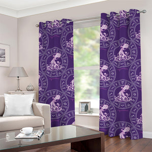 Purple Aquarius Zodiac Pattern Print Grommet Curtains