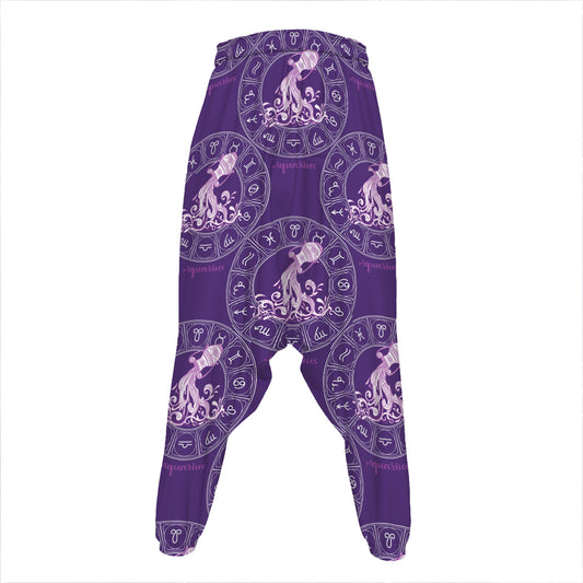 Purple Aquarius Zodiac Pattern Print Hammer Pants
