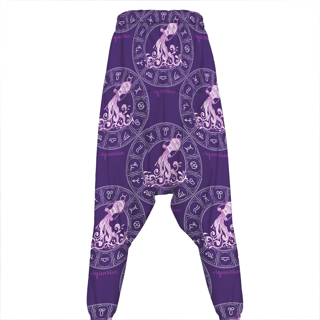 Purple Aquarius Zodiac Pattern Print Hammer Pants