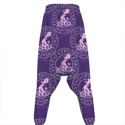 Purple Aquarius Zodiac Pattern Print Hammer Pants