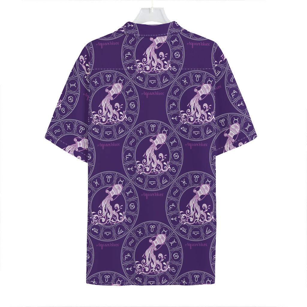 Purple Aquarius Zodiac Pattern Print Hawaiian Shirt