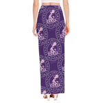 Purple Aquarius Zodiac Pattern Print High Slit Maxi Skirt