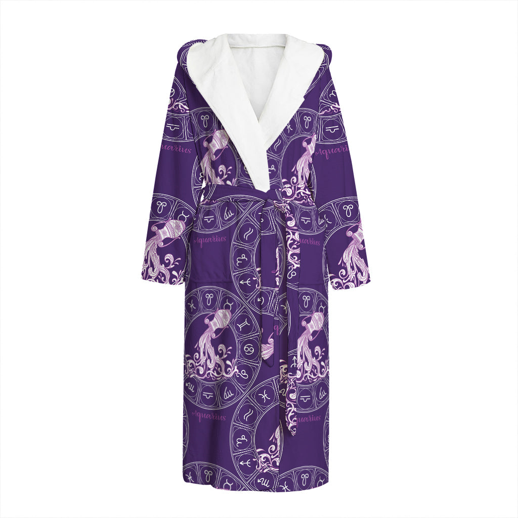 Purple Aquarius Zodiac Pattern Print Hooded Bathrobe