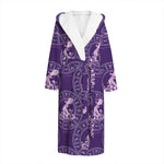 Purple Aquarius Zodiac Pattern Print Hooded Bathrobe