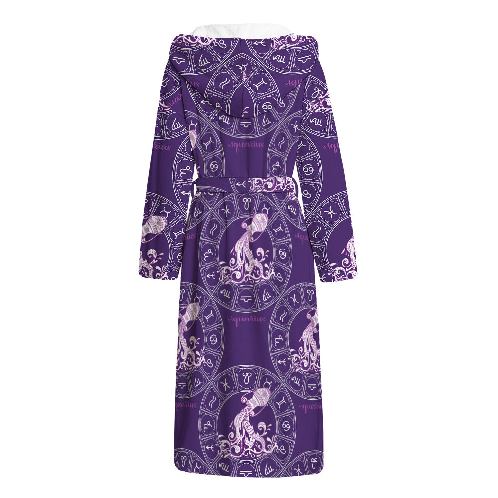 Purple Aquarius Zodiac Pattern Print Hooded Bathrobe