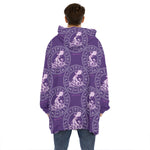 Purple Aquarius Zodiac Pattern Print Hoodie Blanket