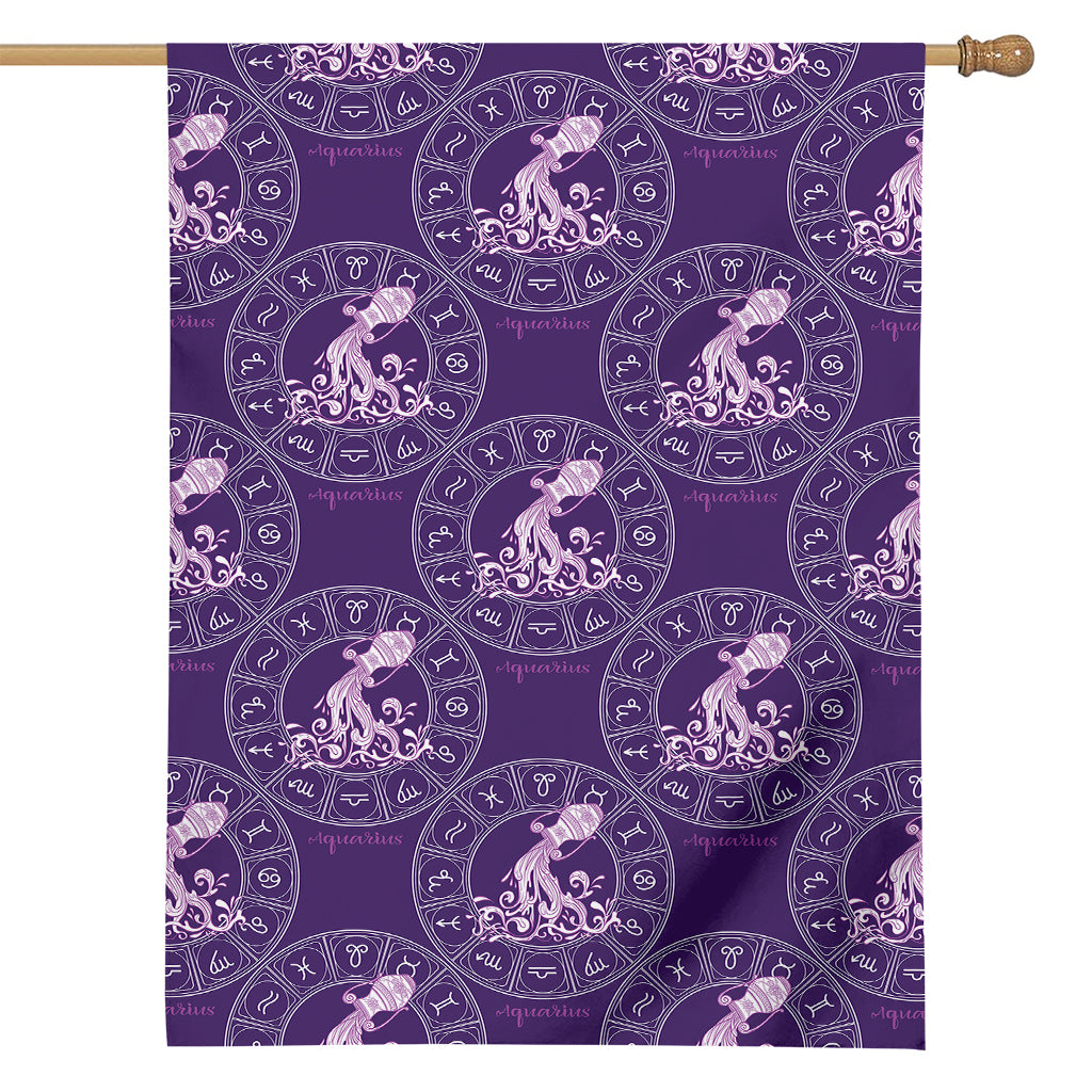 Purple Aquarius Zodiac Pattern Print House Flag